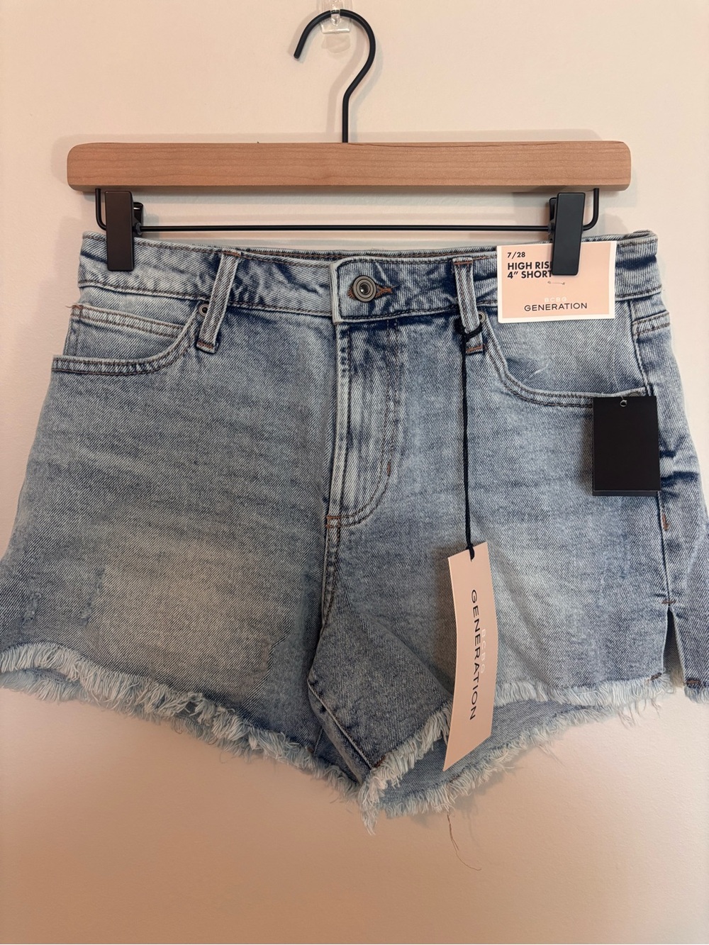 BCBGeneration Light Blue High-Rise Frayed Hem Denim Shorts